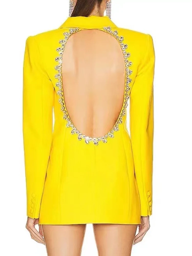 

Модный темпераментный однобортный пиджак с длинными рукавами, осень 2021, новая сексуальная блузка с полым дизайном со стразами на спине.