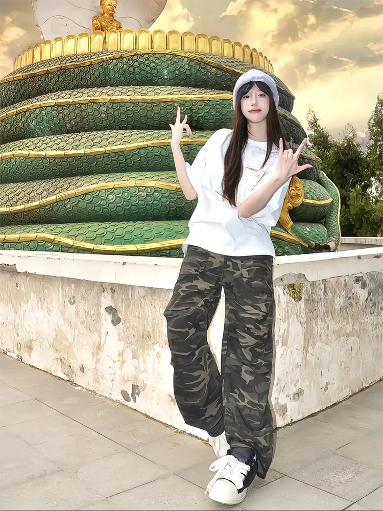 

Камуфляжные рабочие брюки в стиле ретро, мужские весенне-осенние свободные широкие джинсовые брюки, повседневные драпированные брюки в американском стиле Sle Multi ket