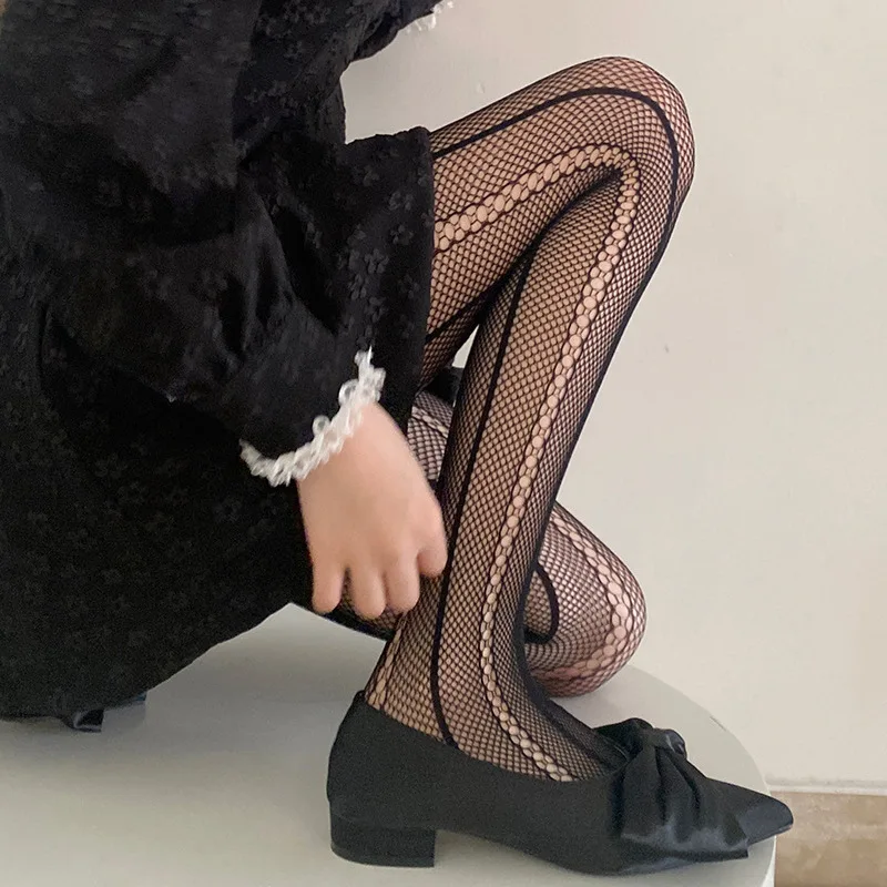 Women Girl Sexy Vertical Bar Fishnet Stockings JK Lolita Desire Mesh Stocking Black White Summer Leg Socks TuiWa