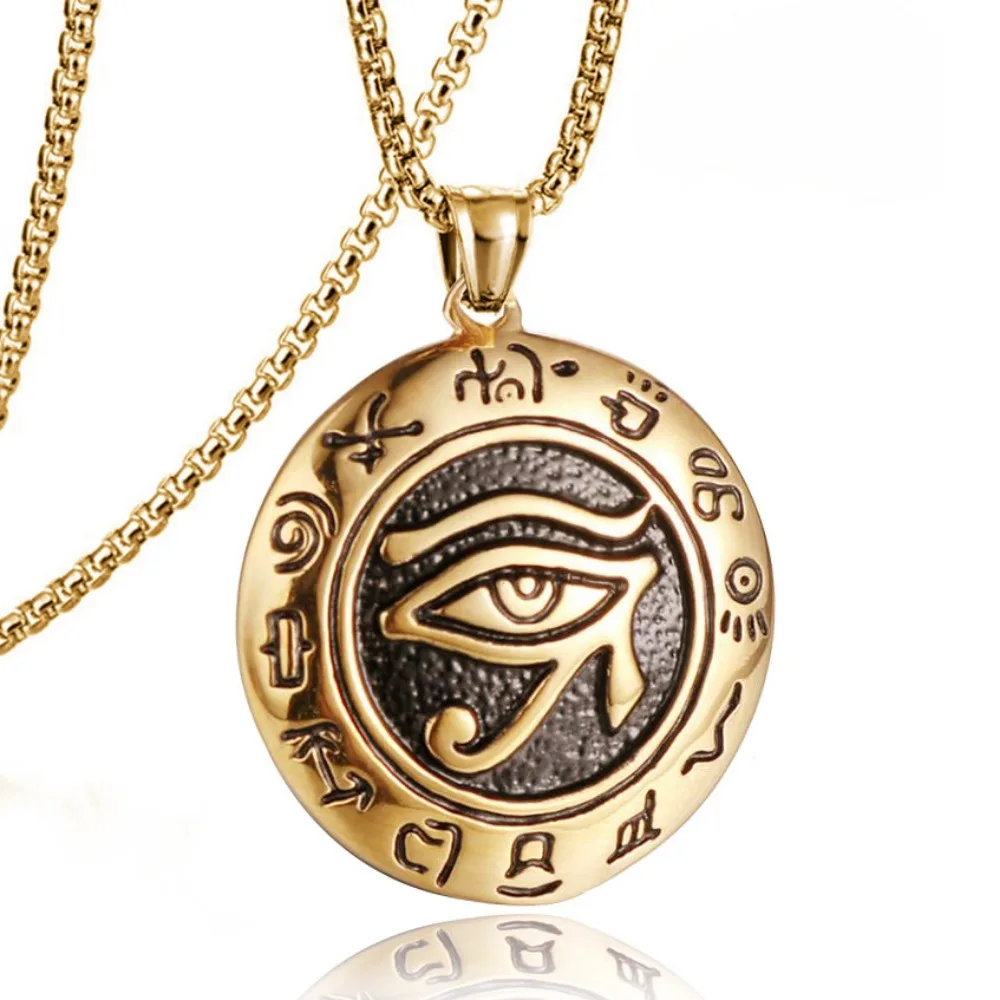 Bohemian Punk Egyptian La Horus Eye Pendant Necklace Viking European and American Retro Trendy Women\'s Men\'s Jewelry Accessories