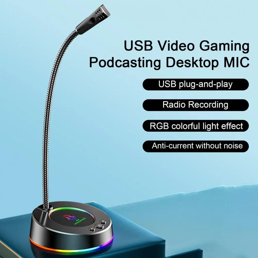 Condenser Microphone  Creative USB 3.5mm Jack Plug Wired Microphone  Colorful RGB Light Desk Microphone