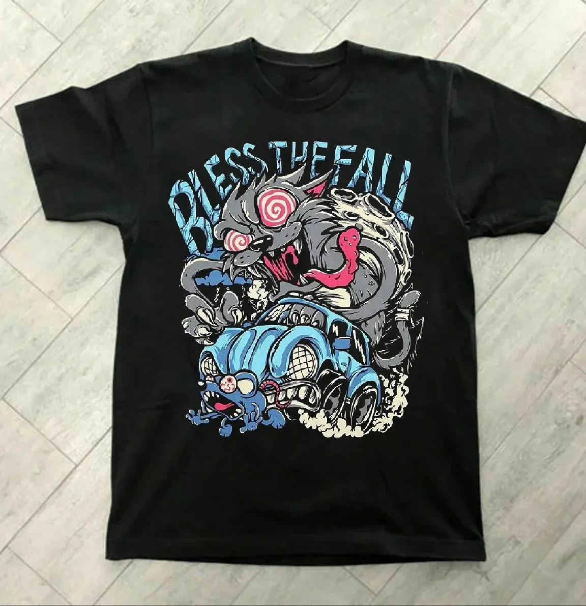 

The Fall Cartoon Wolf Beetle Graphic Tee Men's Short Sleeve Cotton T-Shirt