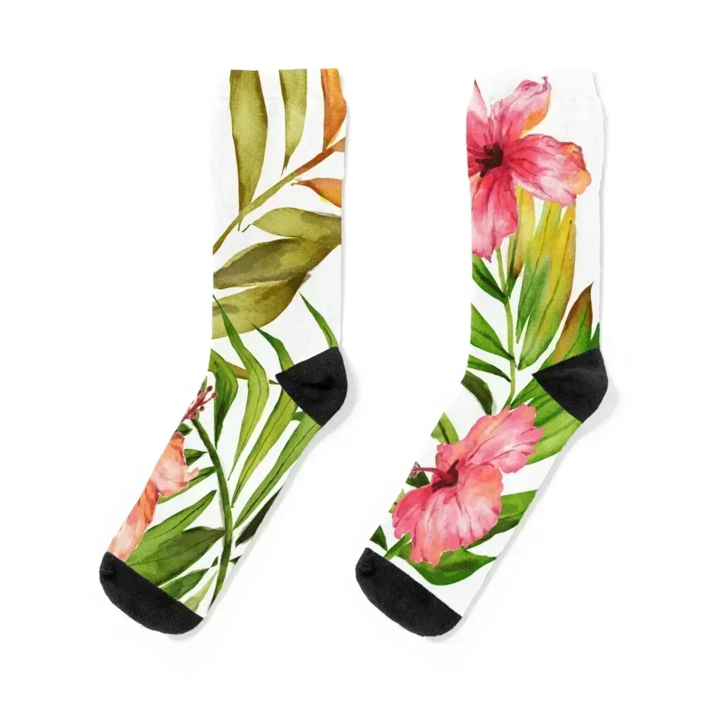 

Aloha Tropical Hawaiian Floral Watercolor Socks anime retro moving stockings Socks Male Women's