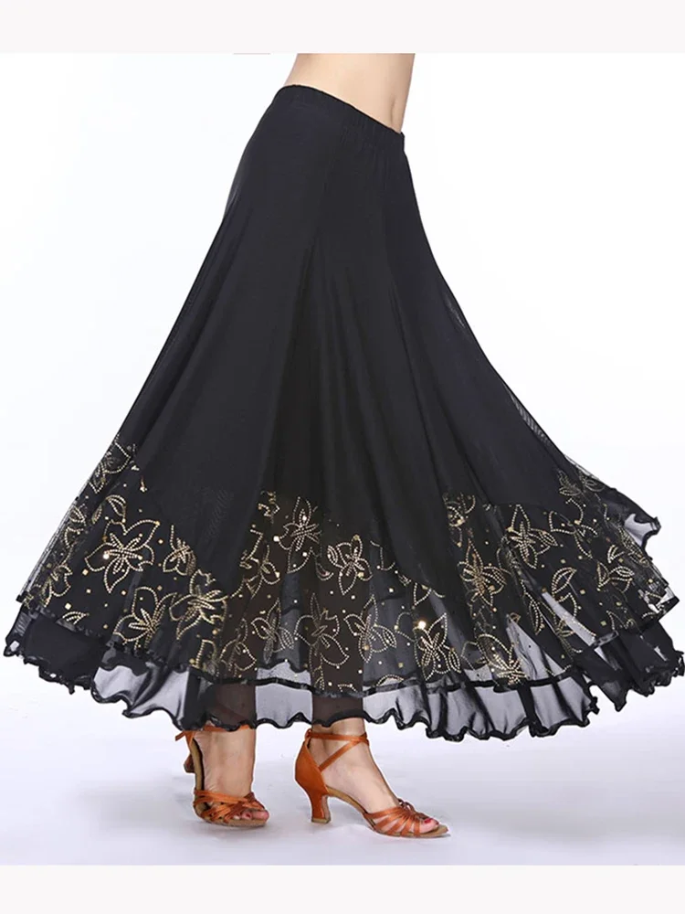 Falda de baile moderna con lentejuelas para mujer, faldas de baile Flamenco, columpio largo, vals estándar, baile de salón español, ropa de escenario de Tango