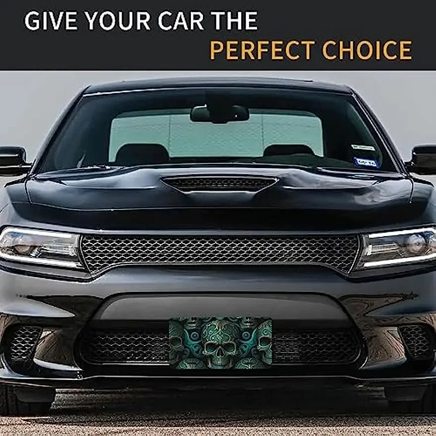 私たちの車のためのアルミニウム自動車ナンバープレート、クールな金色の質感、頭蓋骨の頭、車のフロント、12 x6インチ