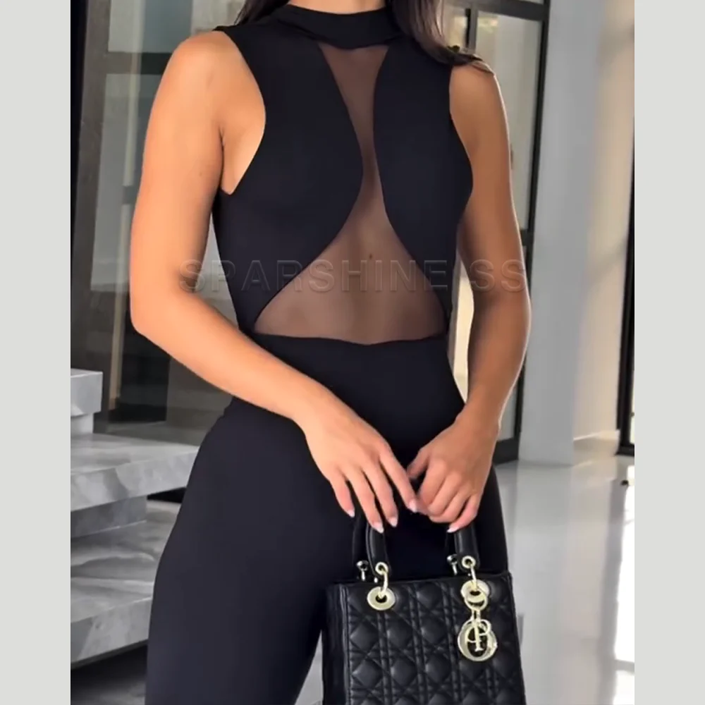 Frauen Ärmellose Schwarze Overall Kleidungsstück Sommer Streetwear Backless Party Outfits Einteilige Strampler Dünne Länge Hosen