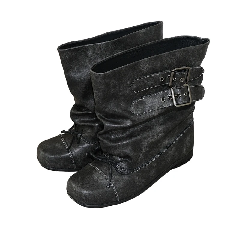 

Flats Women Ankle Boots Fashion Designer Punk Boots Winter Woman Chelsea Boots 2025 Trend New Buckle Gladiator Motorcycle Botas