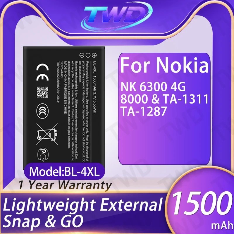 

BL-4XL BL4XL Аккумулятор большой емкости для Nokia 6300 4G/8000/TA-1311/TA-1287 Новые аккумуляторы высокого качества
