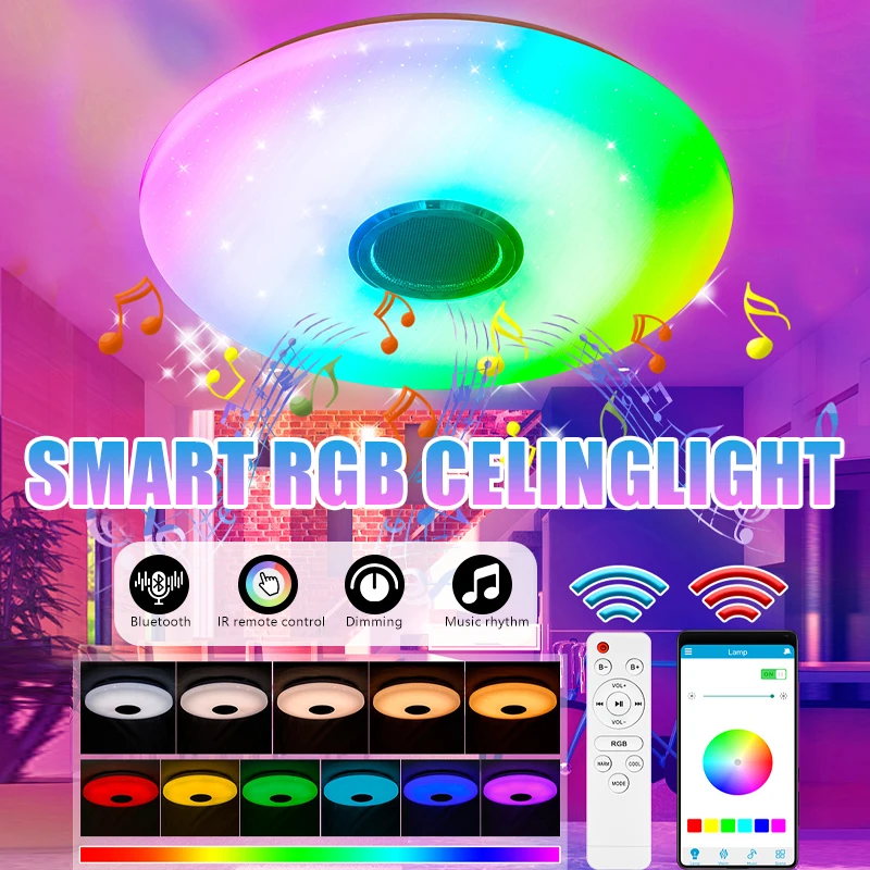 Modern Ceiling Lamps APP Bluetooth Music Light 60W RGB Dimming Home Lighting Smart Ceiling Lights With Remote Control AC220V