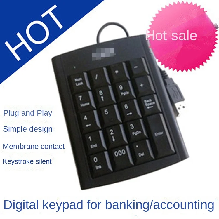 USB Wired Digital Keyboard 19 Keys Accounting Handle Official Business Number Pad External Keypad for Laptop Desktop PC