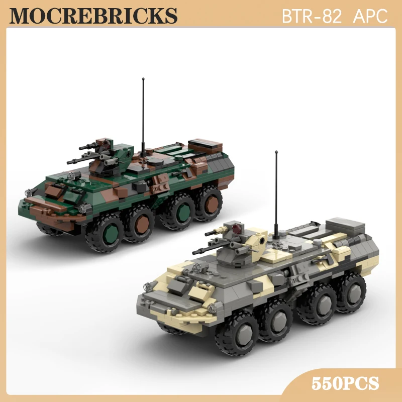 WW II militare unione sovietica gommato anfibio BTR-82 veicolo armato MOC Building Block forza dell'esercito SWAT auto mattoni giocattoli per ragazzo