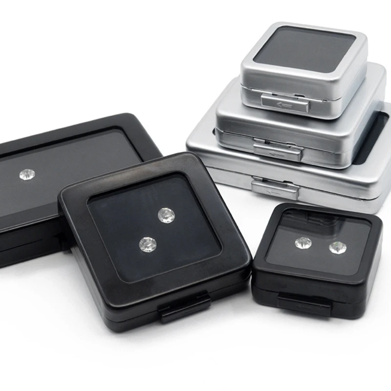 Diamond Storage Organizer Clear Gem Box Gemstones Packaging Box Pendant Jewelry Gift Box Display Silver Black