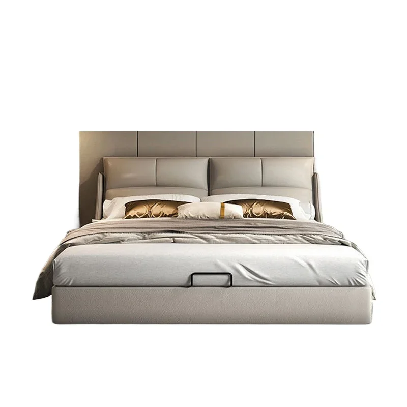 

Double bed real Italian storage leather bed