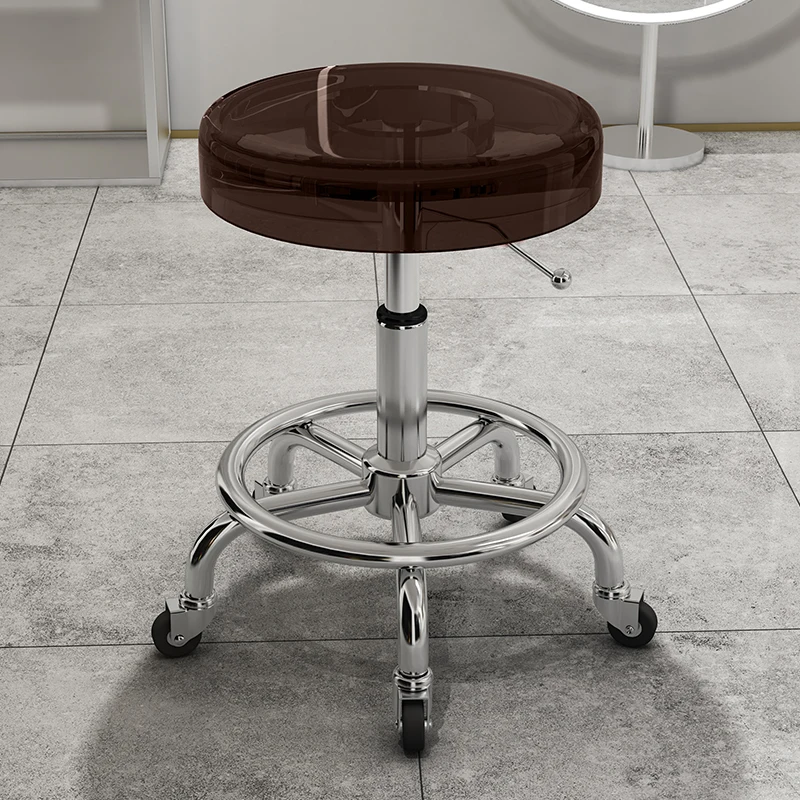 Hairdresser Stools  Acrylic Round Beauty Manicure Stool Salon Shaving Barber Chairs Esthetician Stool With Wheels Rotating Chair