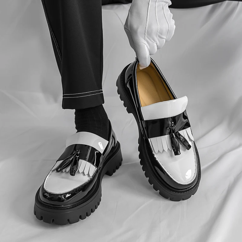 

Pointed casual moccasins for men fringed slip-on men's shoes Beef soles bean boat shoes Fashion hair stylist fashion shoes