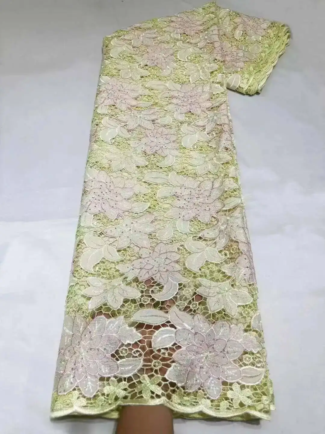 

2025 High Quality French Sewing Material African Guipure Lace Cord Fabric Nigeria Water Soluble Wedding Bridal Women Dress