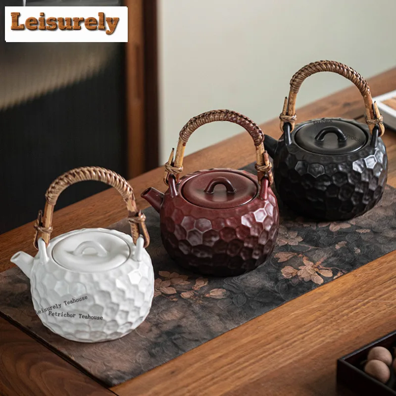 BAEJORIA 600ML Zen Black Hammer Point Lifting Beam Pot Household Tea Brewing Pot Boiling Water Kettle For Electric Pottery Stove