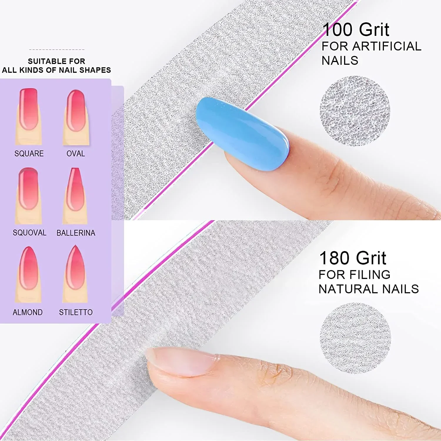 5 PCS Nail File Professional Nail Files Reusable Double Sided Emery Board(100/180 Grit) Nail Styling Tools for Home and Salon