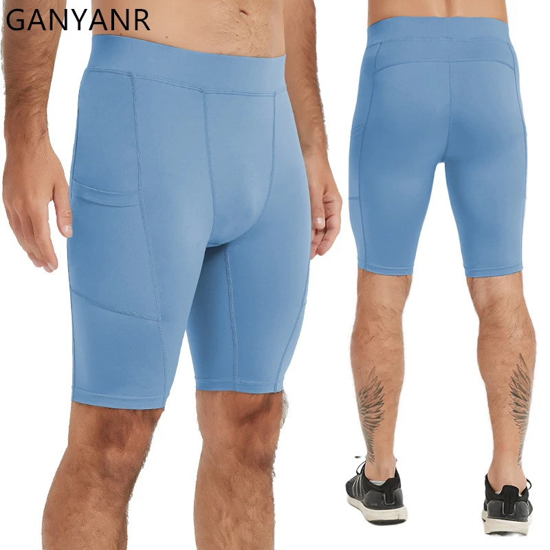 

GANYANR колготки для бега мужские леггинсы спортивная одежда спортивные компрессионные шорты тренажерный зал фитнес-тренировки Crossfit летние марафонские тренировки