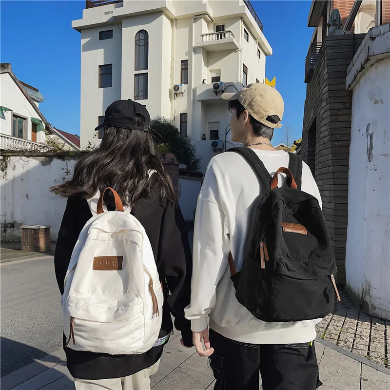New Ins Cool Girl Boy Canvas Green Laptop Student Bag Fashion Couples Style College Bag Female Backpack Male Travel Backpack