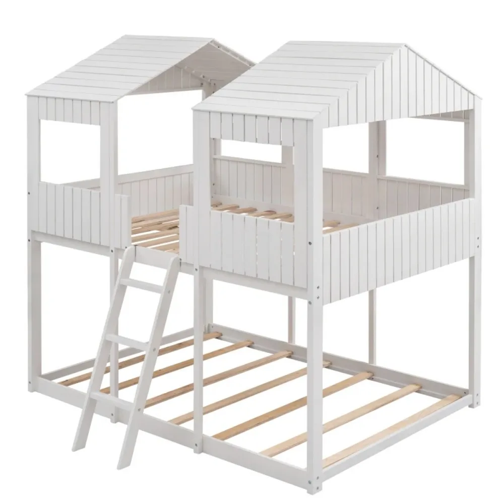 Full Over Full Wood Bunk Bed, modern and practical design for children's bed, double bed, fall protection, baby crib