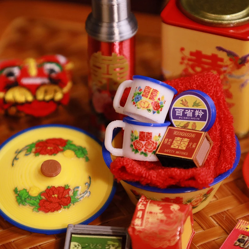 Casa delle bambole Accessori da cucina in miniatura Simulazione cinese Partita Ciotola smaltata Modello Stoviglie in miniatura Pentola per condimenti