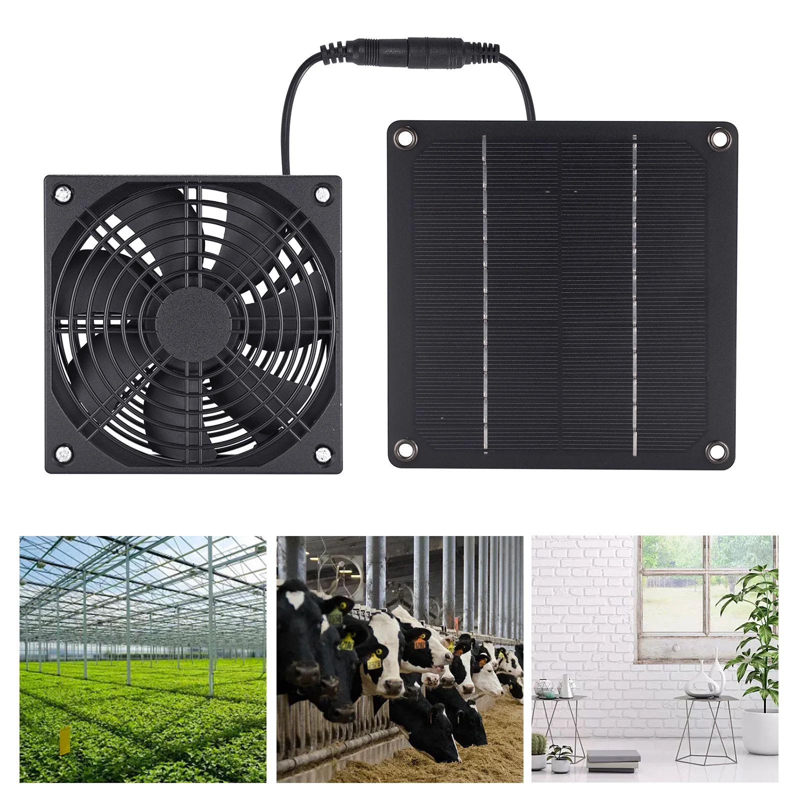 Black Cable Exhaust Fan PET Solar Exhaust Fan Solar Panel Ventilation Fan Practical For Poultry House Greenhouse