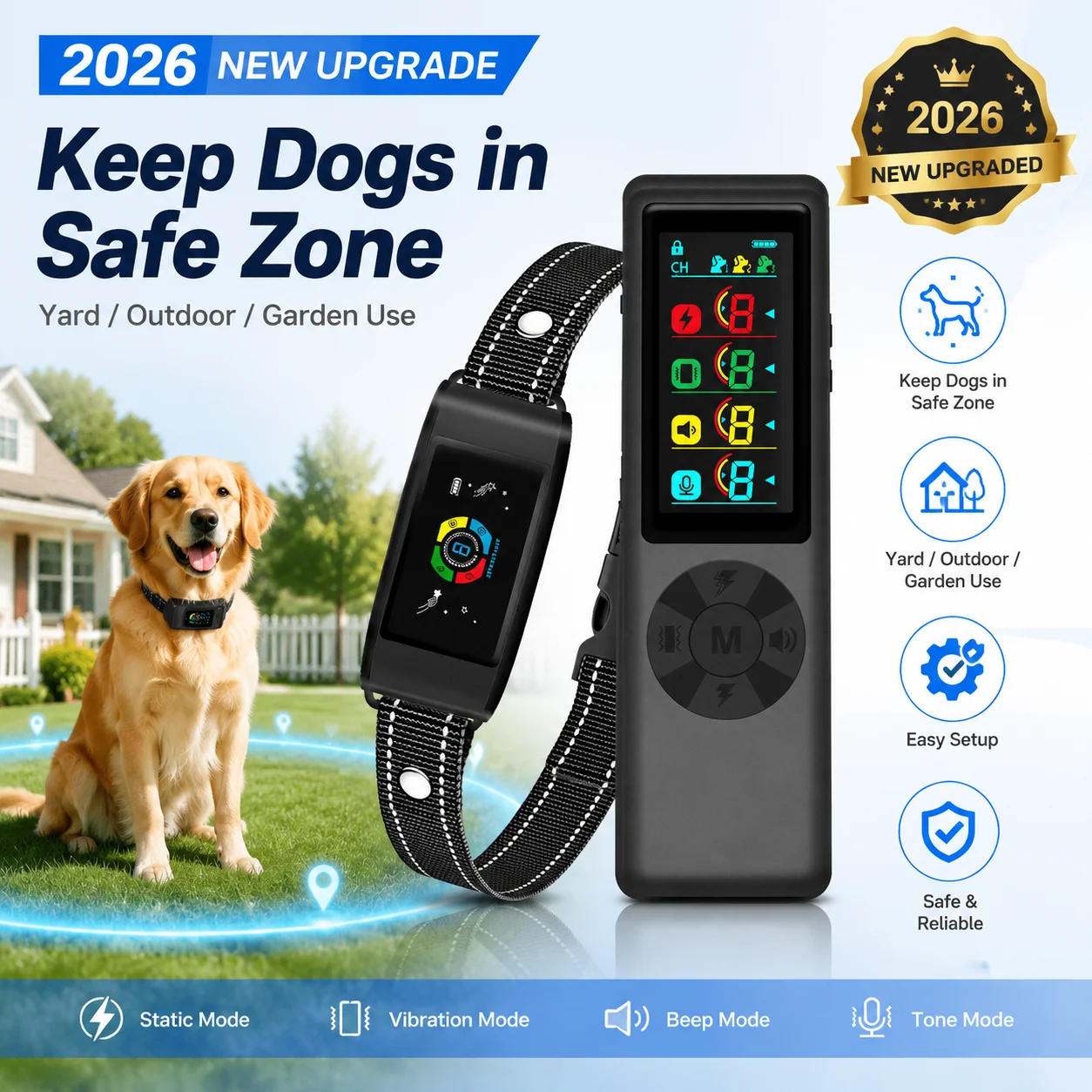 Collar de Adiestramiento para Mascotas 2026, Nuevo y Mejorado, con Pantalla a Color HD, Control Visual de Ladridos, Reconocimiento Sónico Inteligente, Modo 3 en 1