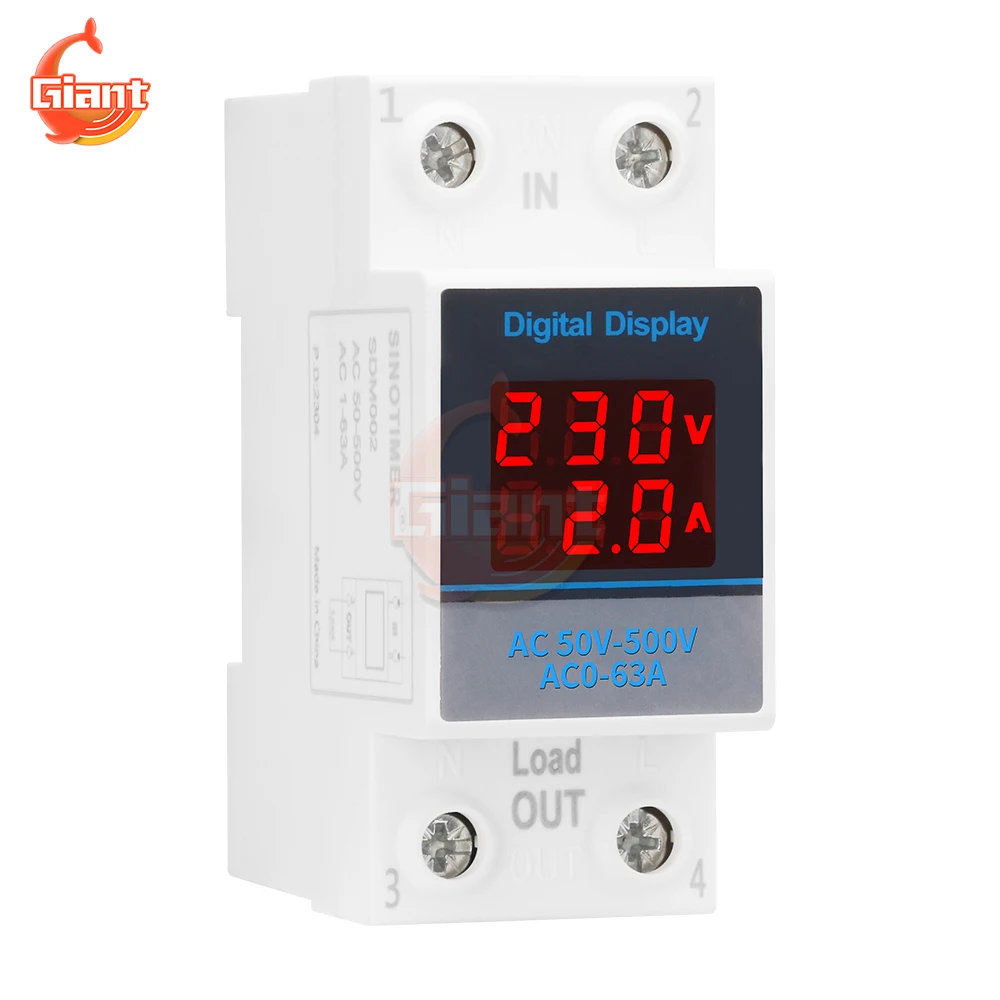 AC50-500V Din Rail Dual Digital Voltmeter Ammeter Single Phase Energy Meter Voltage Current Gauge Tester Power Wattmeter Monitor