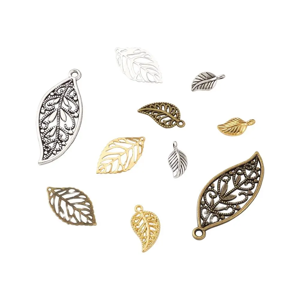 290pcs Metal Hollow Leaf Charms Mixed Color Leaves Shape Pendants For Earrings Necklace DIY Jewelry Making Findings Accessories