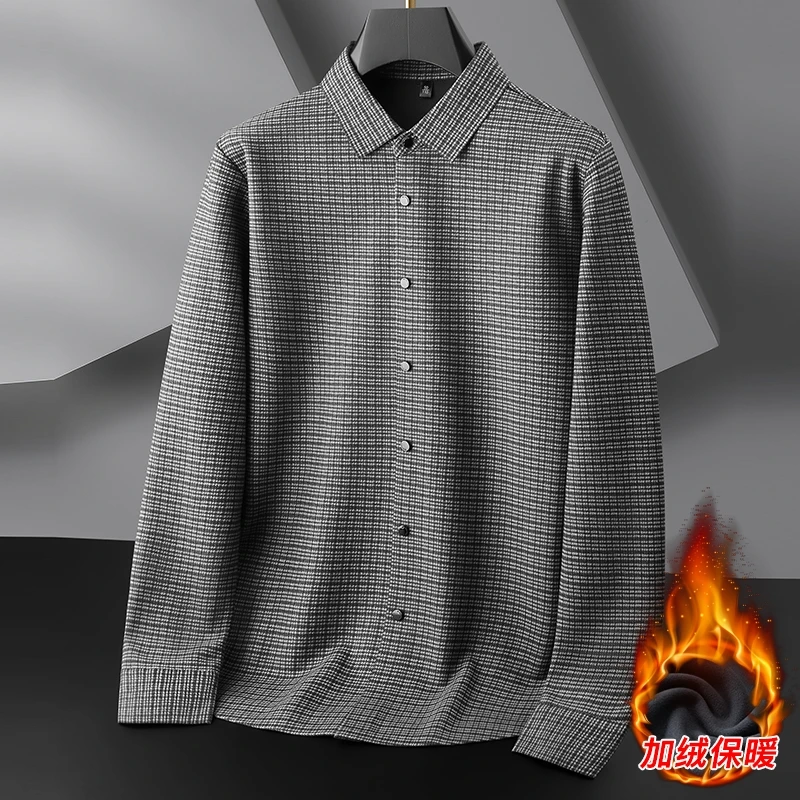 8XL 7XL 6XL 2025 New Fall Winter High End Luxury Plus Velvet Shirt Man Thick Fleece Mens Shirts Casual Plaid chemise homme