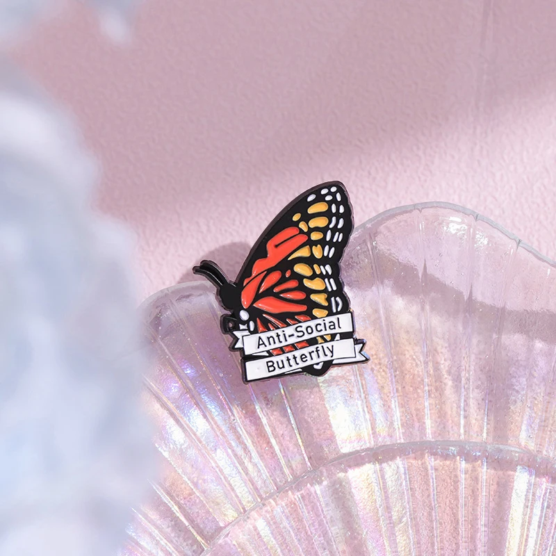 Lapel Badges Insect Jewelry Gift for Kids Friends Anti-social Butterfly Enamel  Brooch Custom Introverts Pines