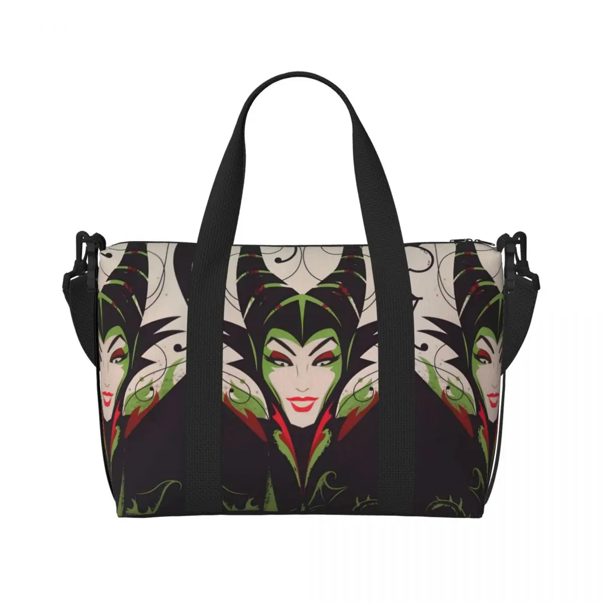 

Custom Maleficent Beach Tote Bag for Women Extra Large Gym Carry On Powerful Witch Travel Shopping Bags