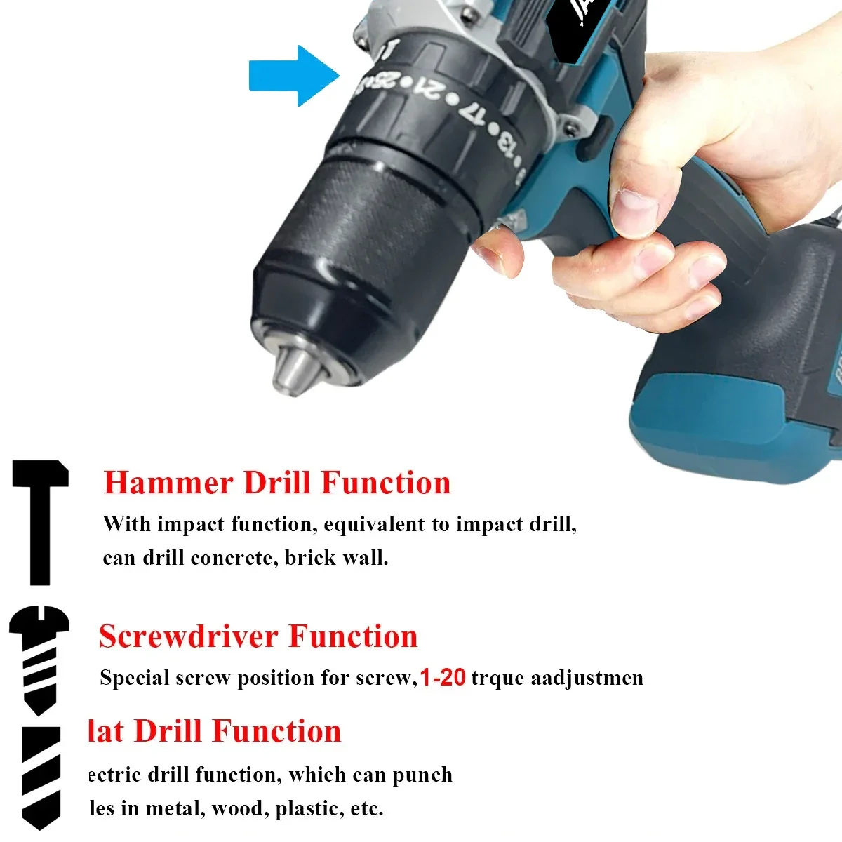 JAUHI Brushless Electric Impact Drill 2 Gears 35+3 Torque 13mm Cordless Efficient Electric Screwdriver For Makita 18V Battery