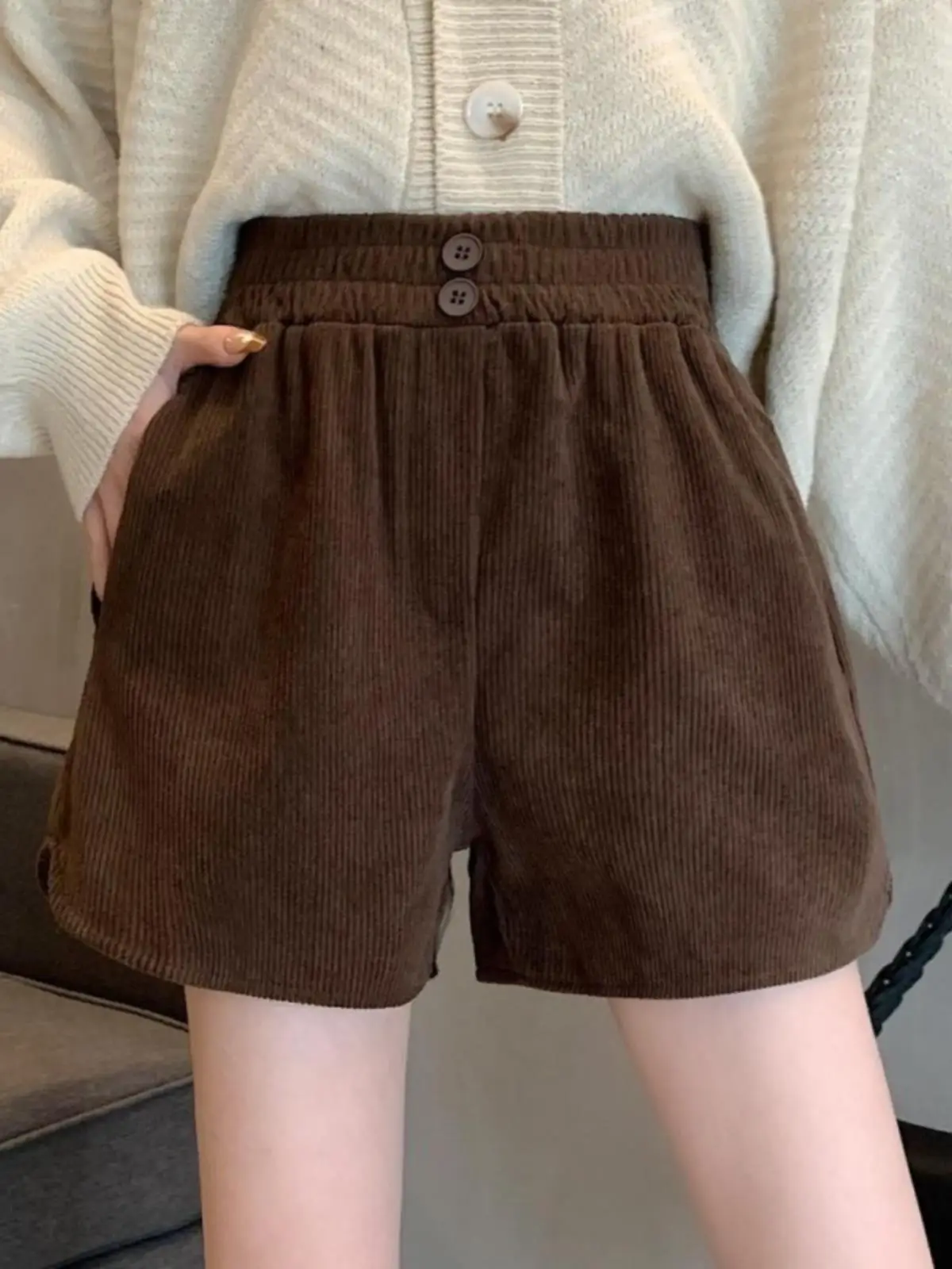 Pantalones de Pana para Mujer, Cintura Alta, Corte Ajustado, Pierna Ancha, Ropa de Abrigo para Otoño e Invierno, Pantalones de Pana Versátiles e Informales...