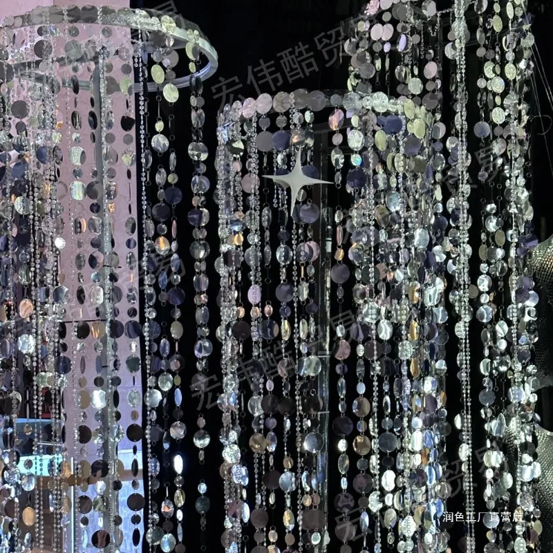 Korean wedding props silver sequins wear mirror round sequins hanging wedding arrangement decoration stage decoration curtain