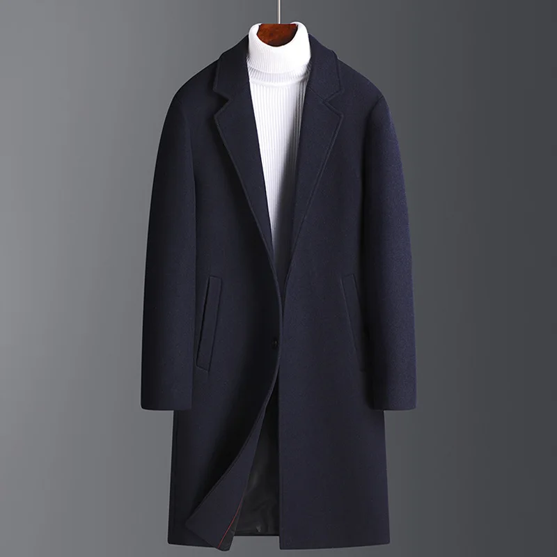 2023 Wool Coat Winter Thick Woolen Coat Men‘s Long Young and Middle-aged Windbreaker Jacket