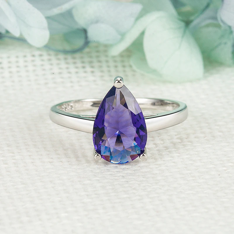 Trendy Ring 925 Silver Jewelry for Women Water Drop Shape Amethyst Gemstone Finger Rings Wedding Engagement Ornaments Wholesale