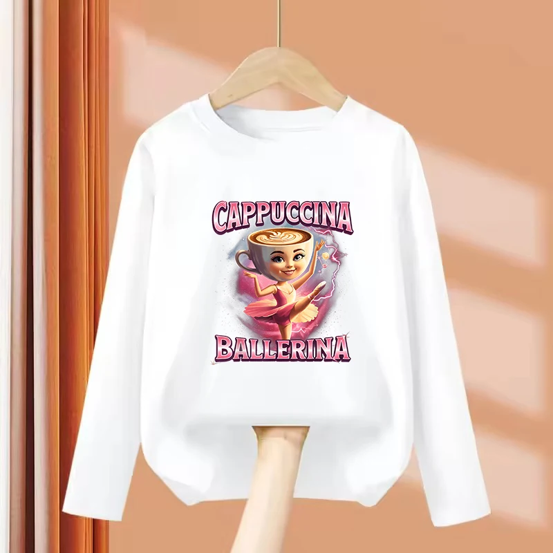 Funny Italian Brainrot T Shirts Manga Kids Children's T-shirt Long Sleeve for Boys Girls Summer Spring Casual Top Tee