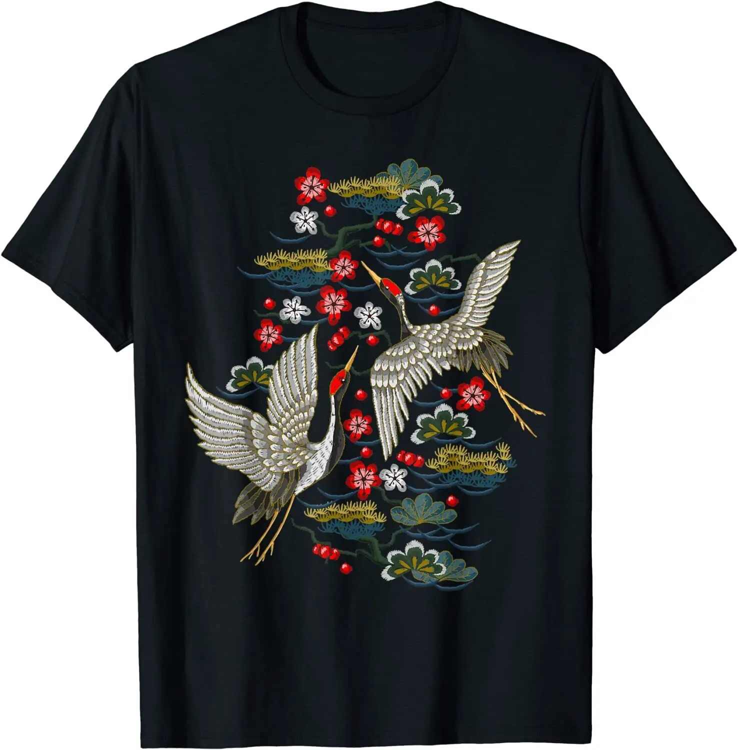 Crane & None Blossom T-shirt Vintage Unique broderie japonaise S-5XL cadeau Tee