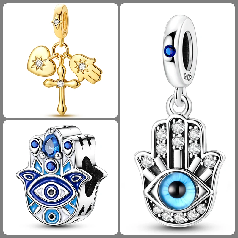 3-teiliges 925 Sterling Silber Hamsa Hand Böser Blick Charm-Set Glücksbringende Blaue Augen-Perlen DIY Armband Halskette Geschenk für Frauen – Detail 13