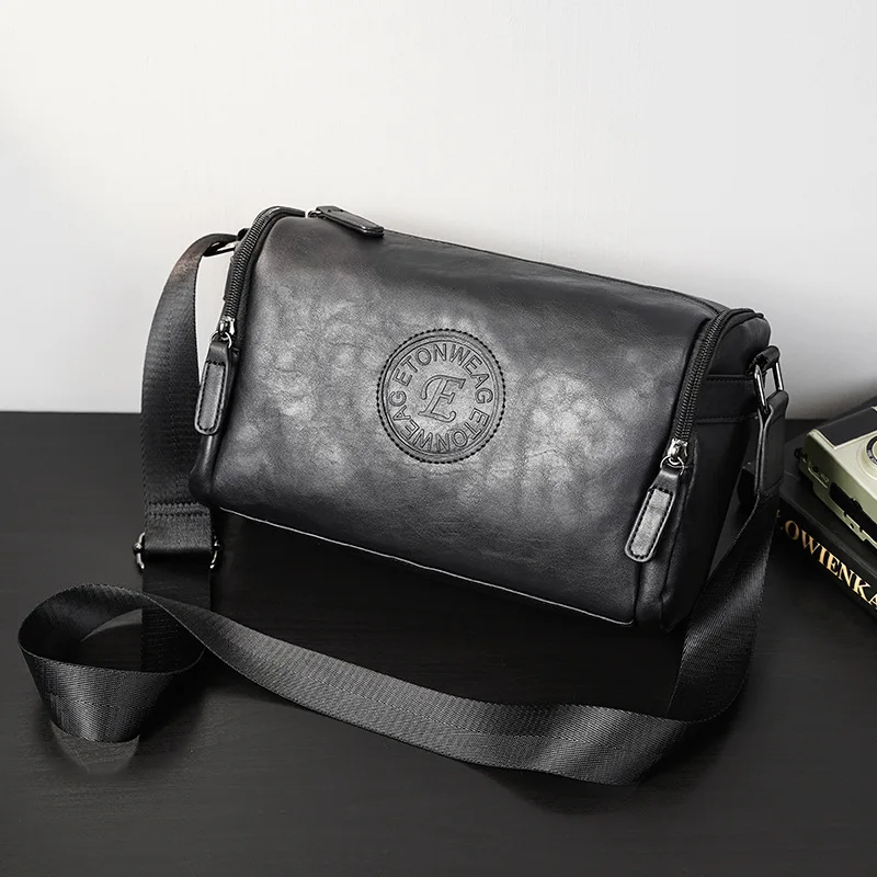 Bolso de hombro negro Retro para hombre, bolsos cruzados de cuero PU, bolso de mensajero pequeño para hombre, adecuado para uso diario