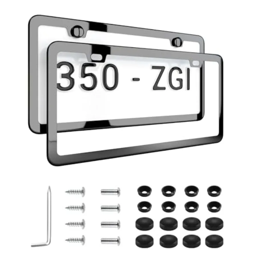 

Mirror Black License Plate Frame - Titanium/Gunmetal Stainless Steel, 2-Hole Sleek Style, Premium Metal Durability, Easy Instal