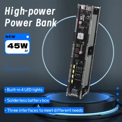 PD45W PowerBank 20000mah LED Lighting Digital Display 21700 18650 Battery Case No Welding Punk Laptop Phone TwoWay Fast Charging