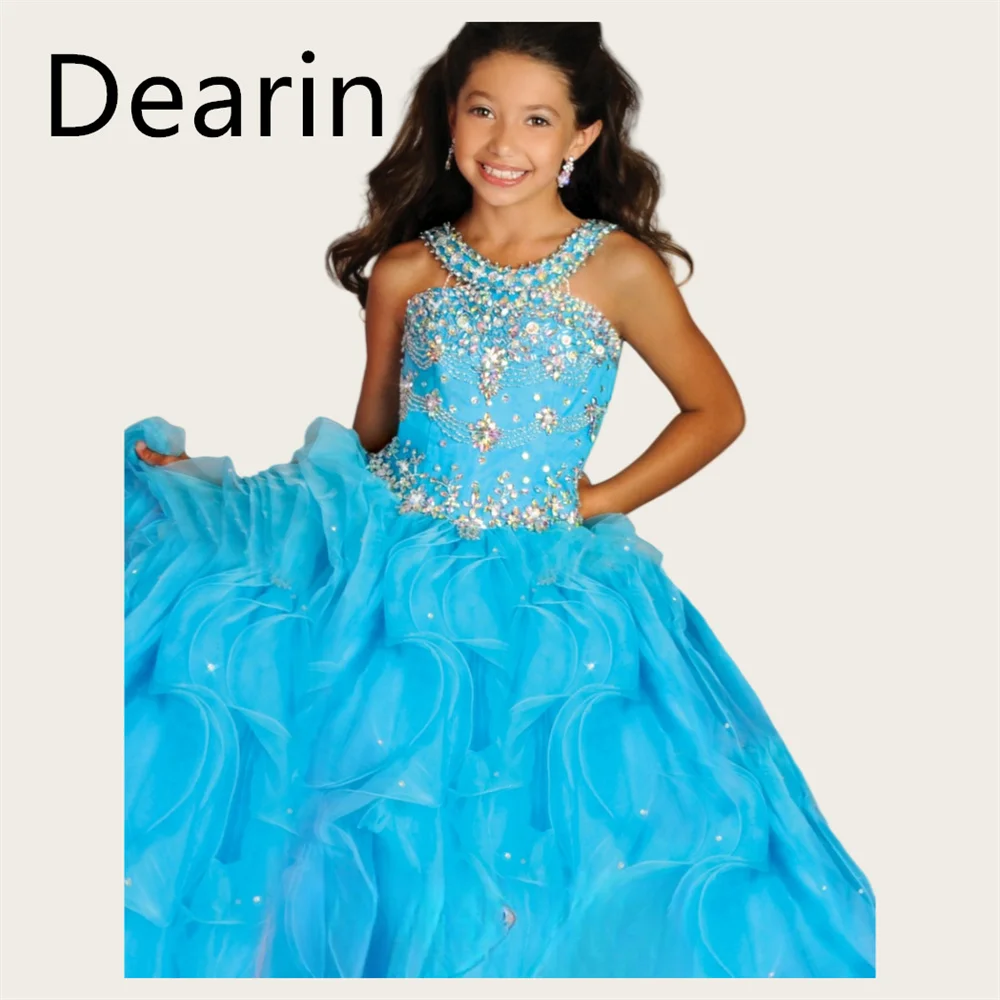 Customized Flower Girl Dress Dearin Halter A-line Floor Length Skirts Fold Es