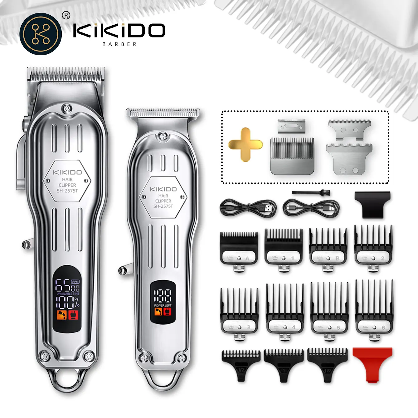 KIKIDO Professional Hair Clipper Kit with DLC Blade 6500 RPM Cordless Trimmer Rechargeable Hair Cutting Machine Tool Set for Men