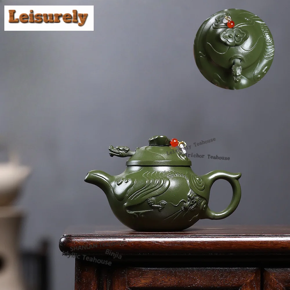 

280ml Aesthetic Yixing Purple Clay Teapots Handmade Engraved Pot Raw Ore Emerald Green Mud Kettle Zisha Tea Set Decoration Gifts