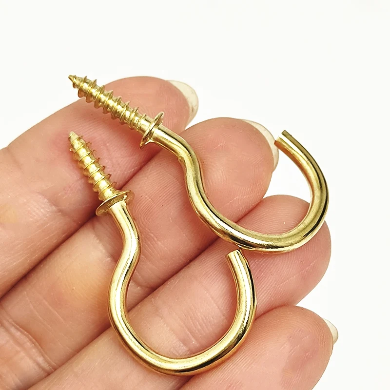 10/20pcs Screw Hook Shouldered Self-Tapping 37*20mm Heavy Duty Wall Brass Plated Cup Hooks Home  Hanging Hat Furniture Hardware