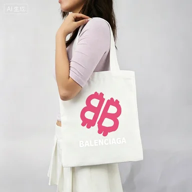 

2026 new Artistic Minimalist Pink Double Icon Print Canvas Tote Bag White Eco-friendly Shoulder Bag Casual Reusable Bag