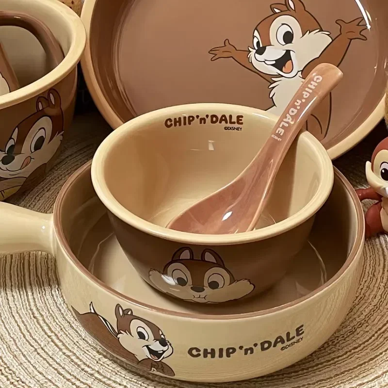 New Disney Chichiti Ceramic Lace Bowl Cute Beauty Home Supplies Breakfast Salad Bowl Ceramic Noodle Bowl Chopstick Holiday Gift